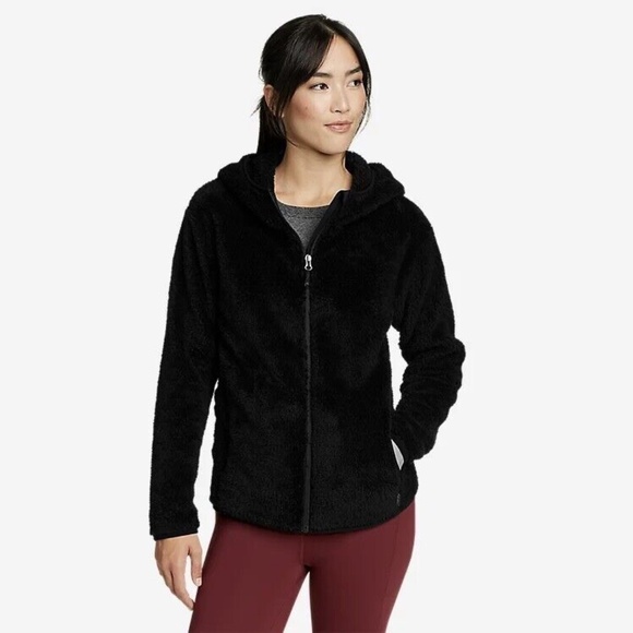 Women's Eddie Bauer Quest Black Full Zip Fleece Hoodie Teddy Bear Gorpcore SZ M - Picture 1 of 13